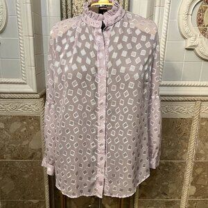 Love by Design. Sz 1X. Vintage Lavender Chiffon Long Sleeve Blouse. Ruffle. B73